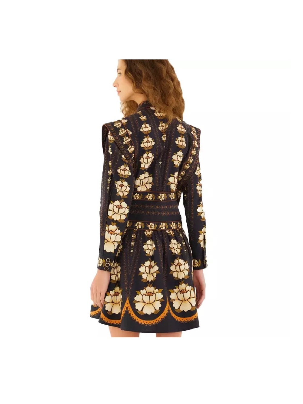 FARM Rio Black Floral Button-Front Mini Dress with Cream & Gold Accents - Picture 4 of 9